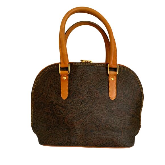 Pierre Balmain Vintage Dome Satchel Brown Paisley Printed Leather Handbag - Picture 6 of 14